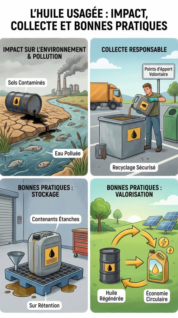 Quel est l'impact des huiles usagées sur l'environnement ? pollution, collecte et bonnes pratiques