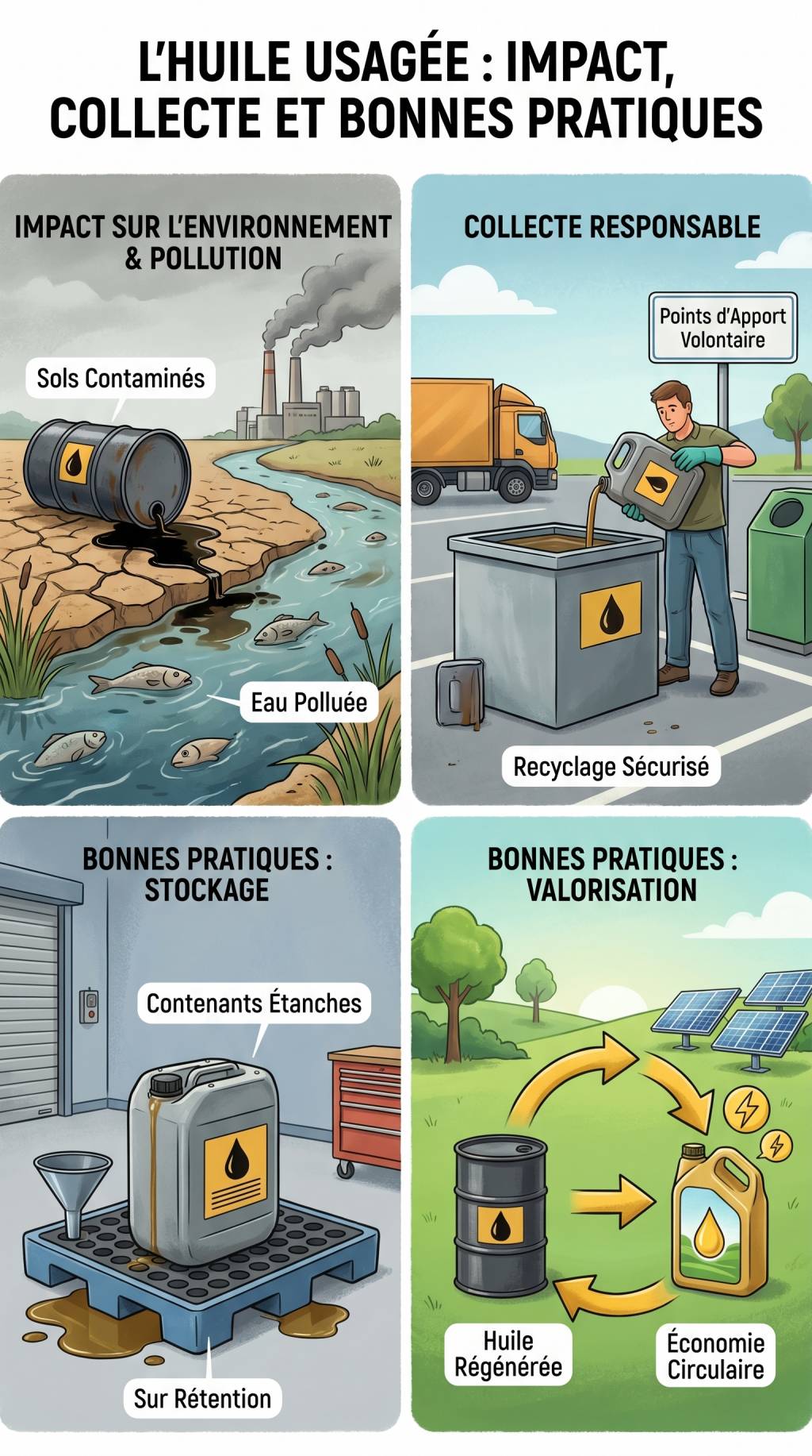 Quel est l&rsquo;impact des huiles usagées sur l&rsquo;environnement ? pollution, collecte et bonnes pratiques
